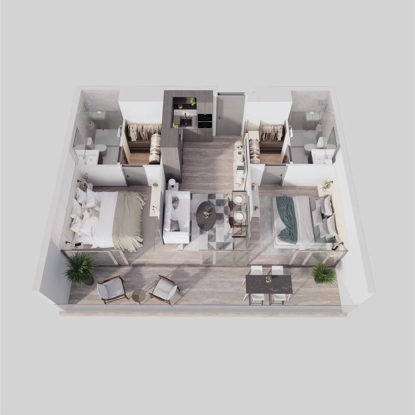 Planta 2 Dormitorios · 2 Baños